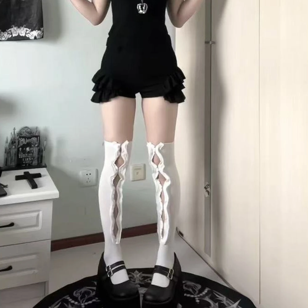Y2K Spice Girls Hollow Out Lace Leg Warmers Ladies Punk Style Knee High Socks Party Performance Role Play Socks Leg Warmers