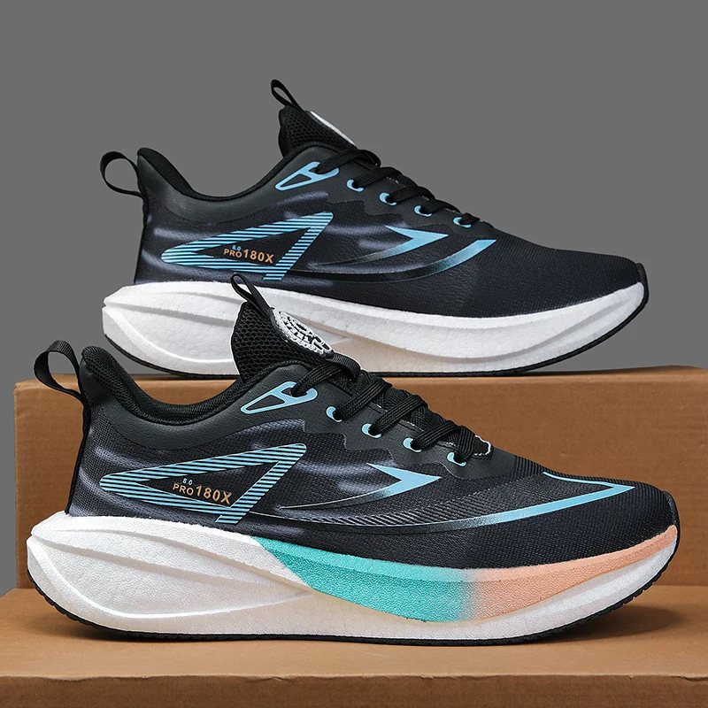 Men's Summer Breathable Mesh Running Shoes with Carbon Plate, Ultra-Light Soft Sole Athletic Sneakers for Gym Workout, Casual &