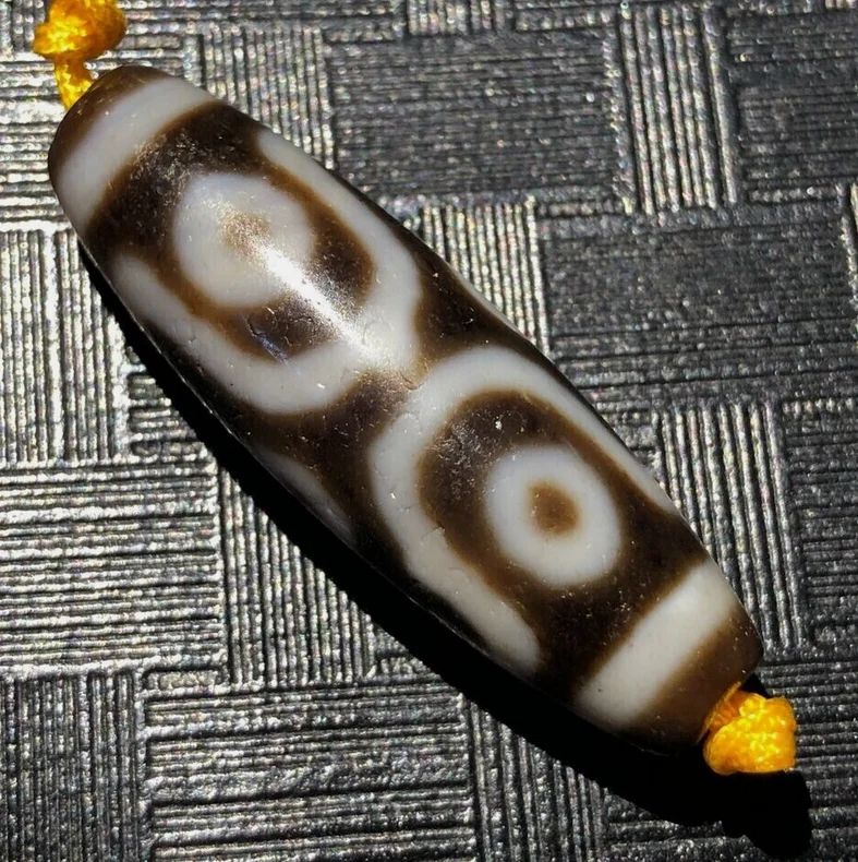 Energy Tibetan Old Agate 6Eye Cinnabar Totem dZi Bead Amulet 12*39mmC1980