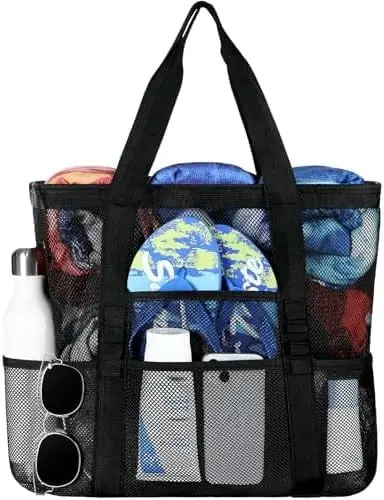 

Mesh Beach Bag - Large Tote with Multi Pockets for Family Travel