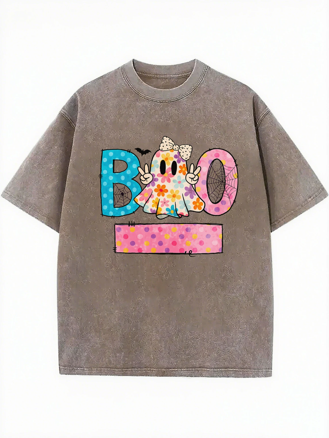 Halloween Boo Ghost Custom Name Girl Loose Fit Rundhals-gewaschenes T-Shirt für Halloween Bequemes bedrucktes Design für Männer Frauen