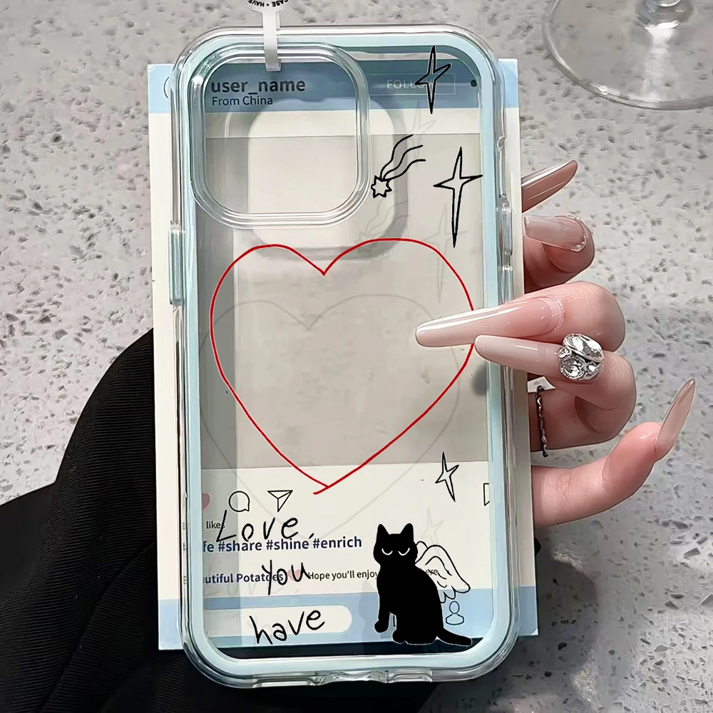Minimalistische Schwarze Katzenlinien Transparente 2-in-1 Handyhüllen für iPhone 17 11 12 13 14 15 16 17 Pro Max Plus XR X Air Stoßfeste Hülle – Detail 3