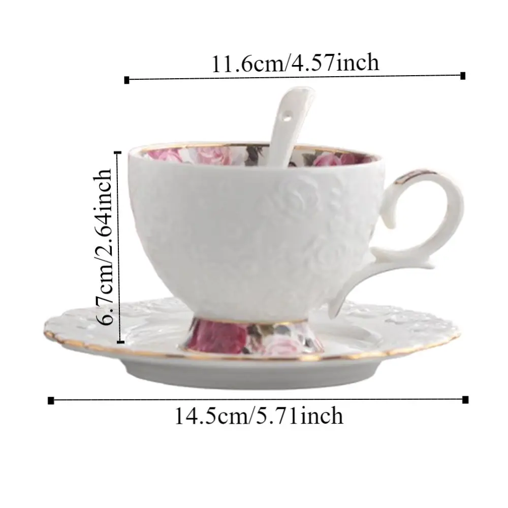 Vintage Ceramic Coffee Cup Spoon Plate Set Luxury Creative Tea Cup Set Exquisite European Style Latte Flower Tea Water Cup