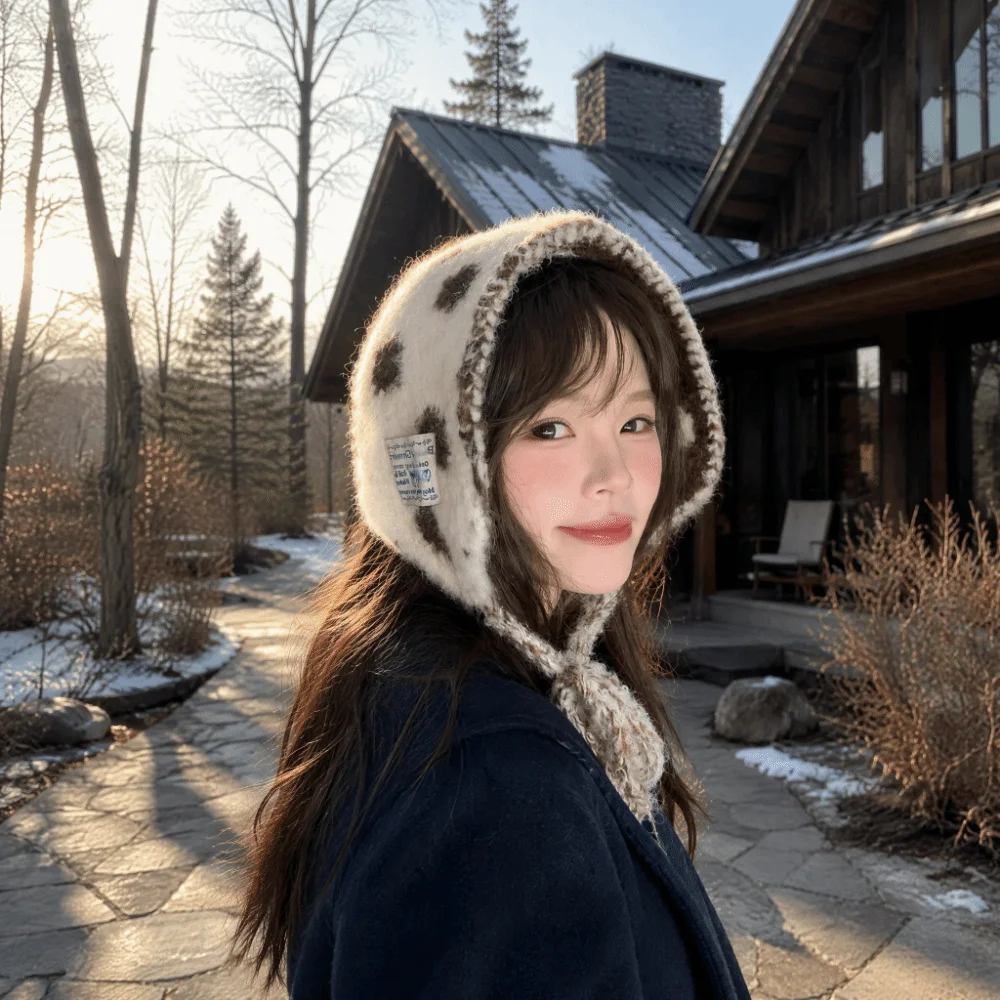 New Knitted Earmuff Hat Scarf Polka Dot Strap Tie Earmuff Hat Multifunctional Earflap Earflap Headwear Outdoor