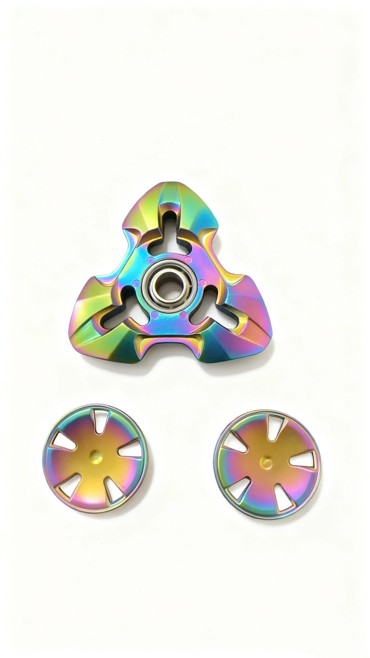 ของเล่นฟิดเจ็ตสปินเนอร์โลหะระดับพรีเมียม – ไตรสปินเนอร์สีรุ้งและสปินเนอร์สีเงินสำหรับบรรเทาความเครียด ความตื่นตระหนก และความกังวล
