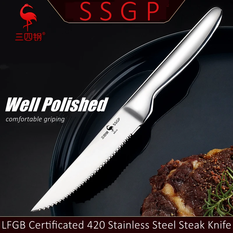 6 Pieces of LFGB Certificated 420 Stainless Steel Steak Knife Ultra Sharp and Hardness Blade Table-knife Tableware Flatware