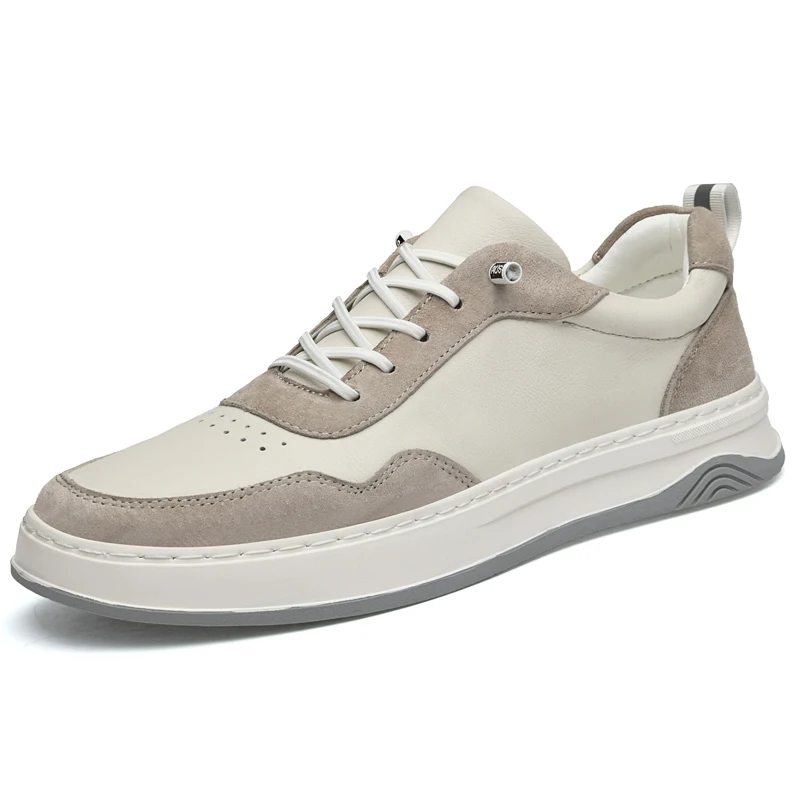 

Men's Khaki Casual Shoes, Retro Cowhide Patchwork Street Fashion, Multi-functional Anti-slip and Wear-resistant Walking Shoes