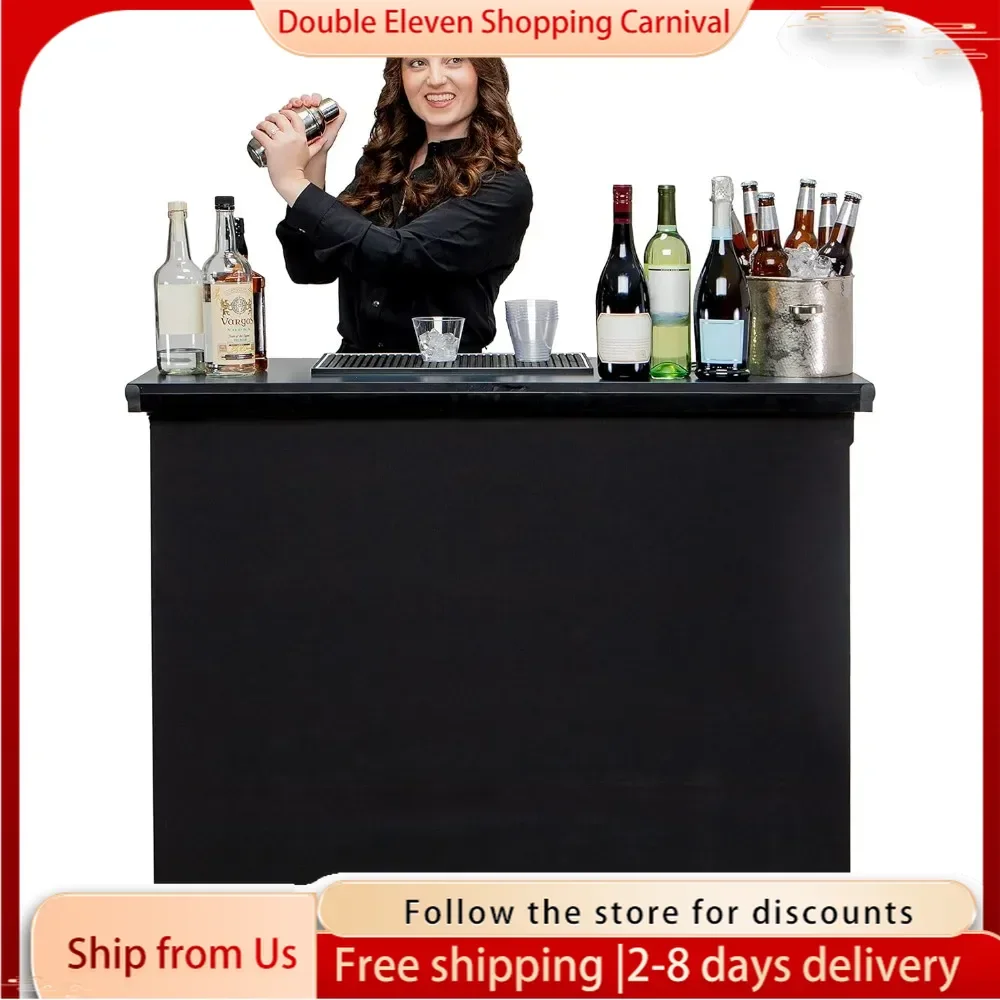 PRO Commercial Grade Portable Bar Table - Mobile Bartender Station for Events - Includes Black Skirt and Carry Case - Standard