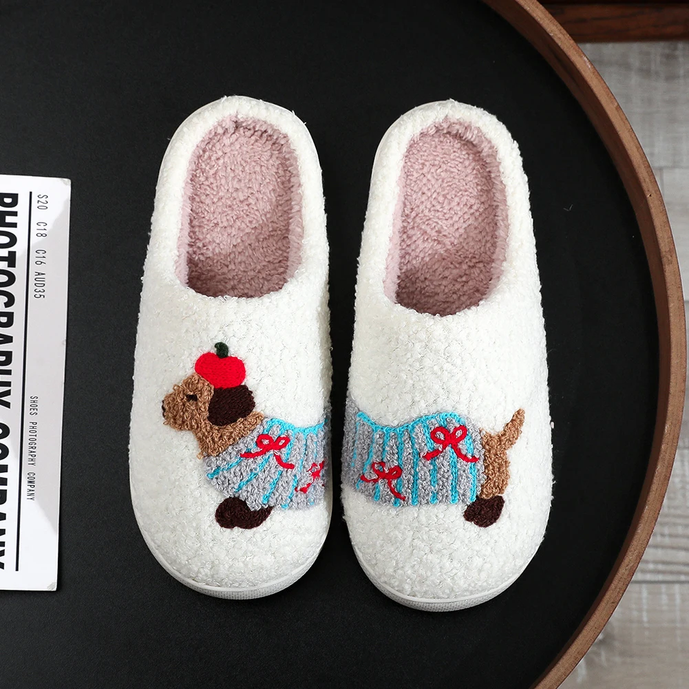

Plush Dachshund Slippers Fuzzy Dog Slippers Comfortable Warm Slip-on House Shoes Anti-Slip Soft Furry Slipper for Indoor Bedroom