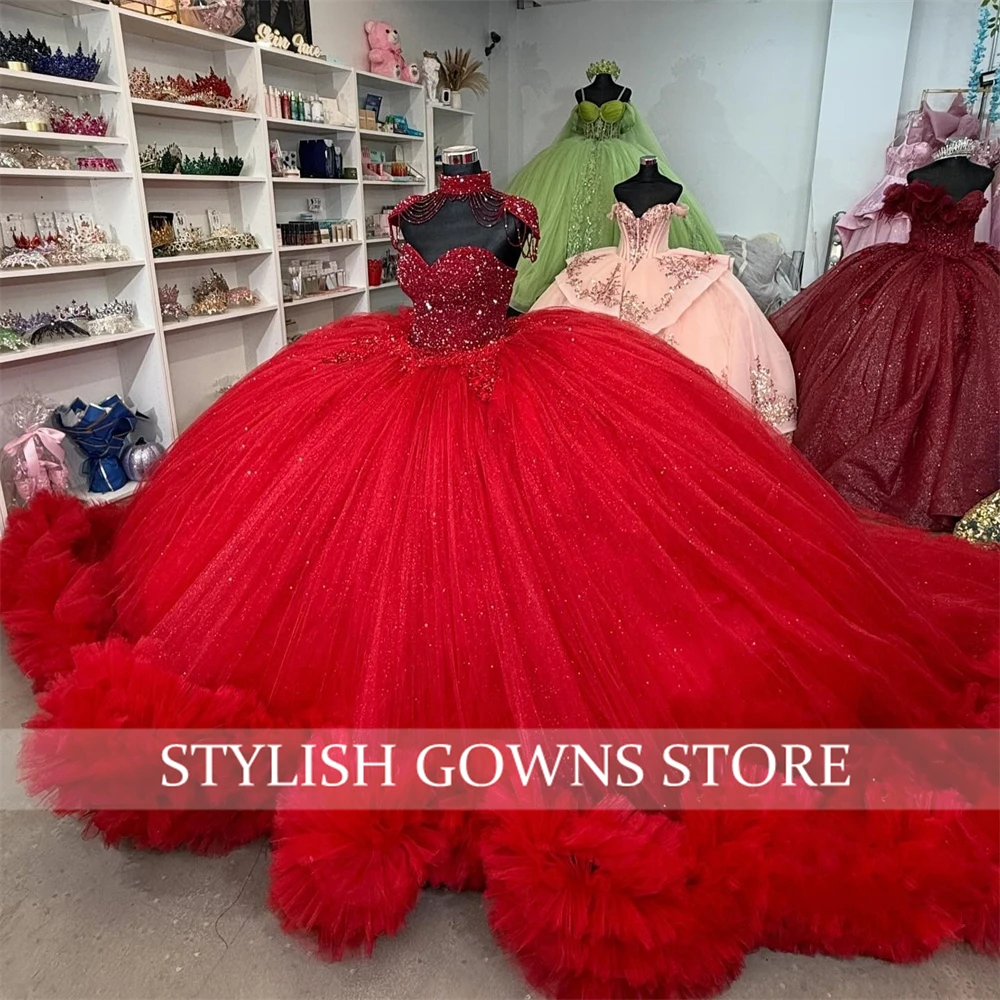 Red Tassel Quinceanera Dresses Bead Appliques Ball Gown 2024 Birthday Luxury Dress Ruffles Formal Gown Sweet 16 Customized