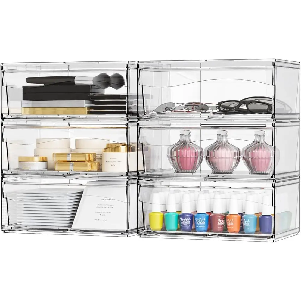 

Clear Stackable Storage Drawers, Large Bathroom Makeup Organizer, Pen, Sunglass, Medicine, Baby Bottle Organizer, Plastic Pull O