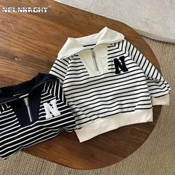 2023 spring New In Kids Baby Boys Full Sleeve Striped Letter Color Blocking Top Sweatshirts Children Fashion Clothing Outwear