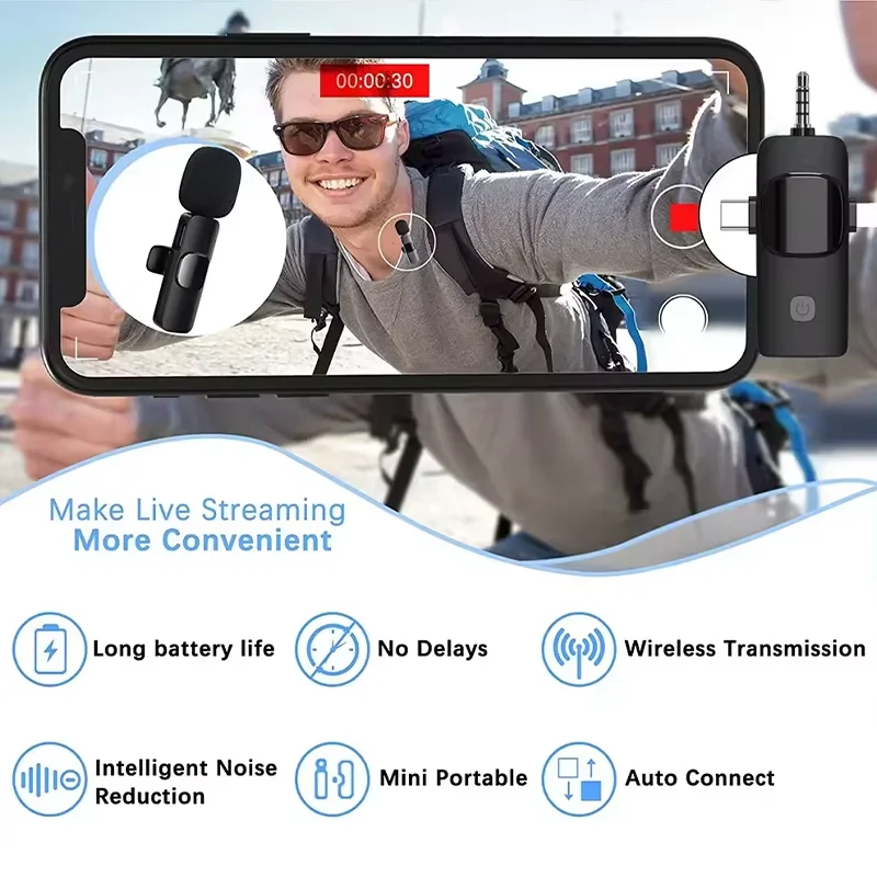 Basix Мини Петличный Микрофон Портативный Аудио Видео Запись Мини Лацкан Микрофон Беспроводной Микрофон для IPhone TypeC ipad Игровой Телефон