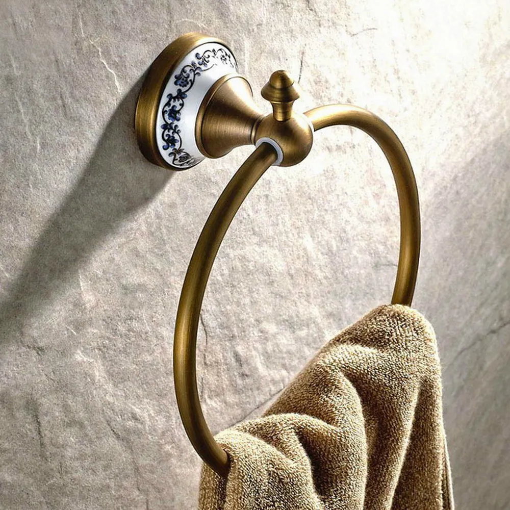 Bad handtuch halter, Wand-Montiert Runde antike messing Handtuch Ring mit keramik, Handtuch Rack Nba401
