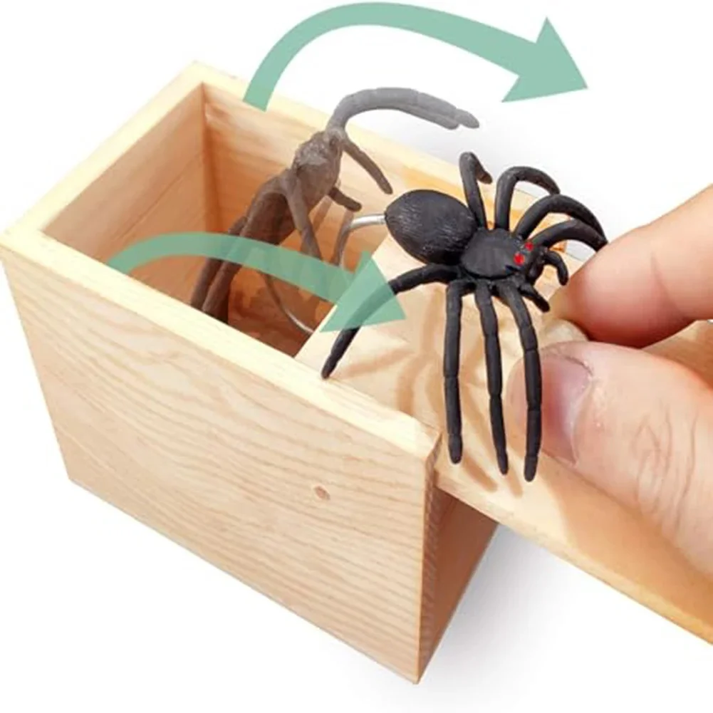 Trick Spider Funny Scare Box Wooden Hide Box Quality Prank Creative Scary Fun Spider Box Fun Game Trick Friends Office Toys