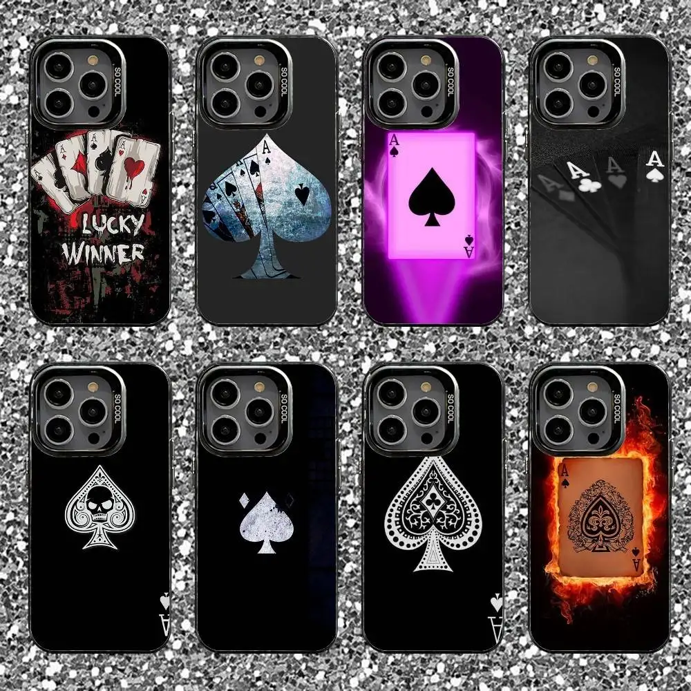 

Poker Ace of Spades Phone Case For iPhone 16,15,14,13,12,11,Pro,XS,Max,Plus,Mini,SE Black Candy Matte Shockproof Cover
