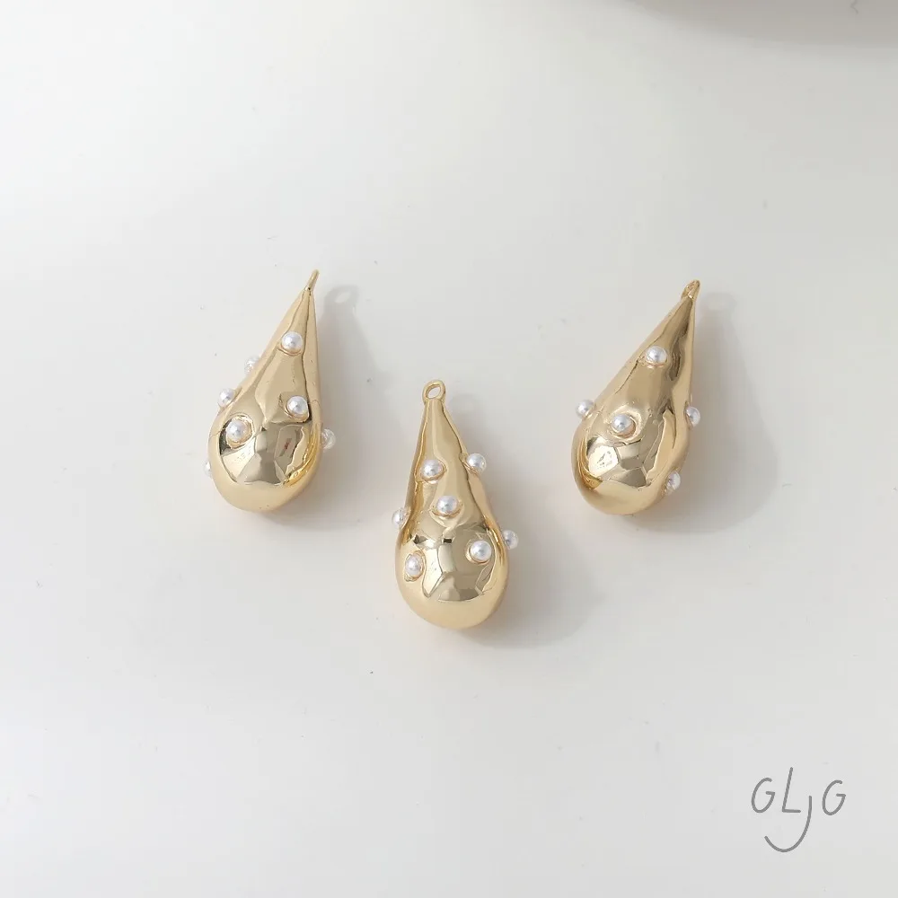 2PCS Dainty Drop Shape Charms for Jewelry Making Eardrop Supplies Findings DIY Brass 14k Gold Plated Accessories 28*11mm image 4