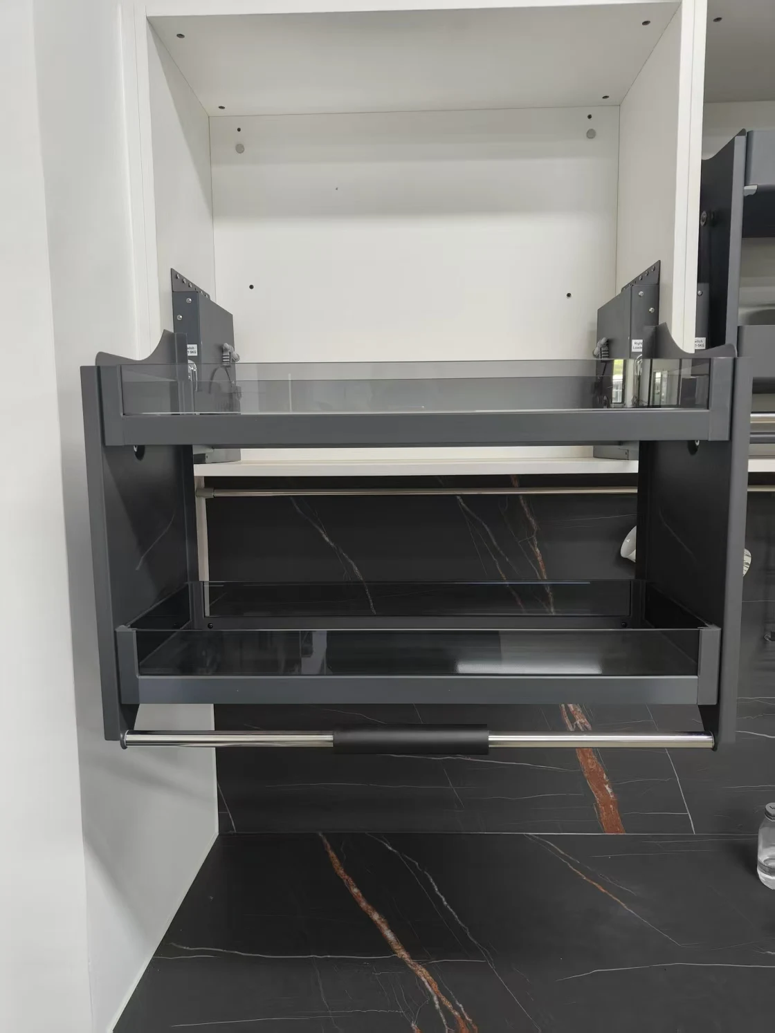 زجاج مصعد رفع الغذاء المنظم سحب أسفل الرف العلوي المطبخ جدار خزانة تخزين شماعات مصعد رفع سلة خزائن #6