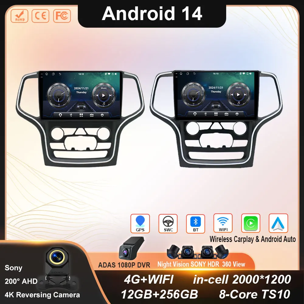 راديو السيارة Carplay لسيارة جيب جراند شيروكي WK2 2014-2022 الملاحة نظام تحديد المواقع أندرويد السيارات ستيريو مشغل وسائط متعددة 4G واي فاي BT No 2din #1