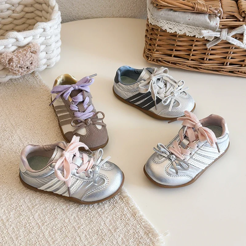 Spring Autumn Children's Boy Girls Microfiber Leather Thin Bottom Running Shoes Toddler Shoelaces Non-slip Training Sneakers