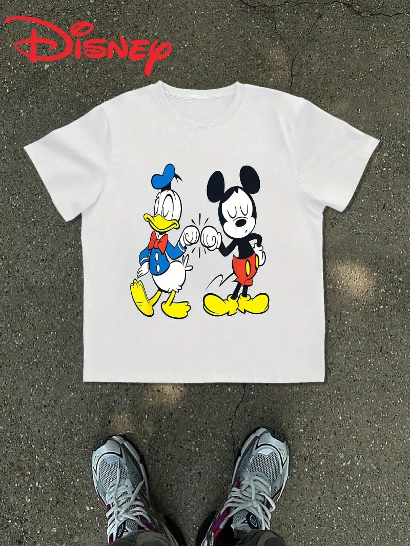 

Disney Mickey and Donald Duck Black Cotton Men's and Women's T-shirts - Casual Summer Short Sleeves