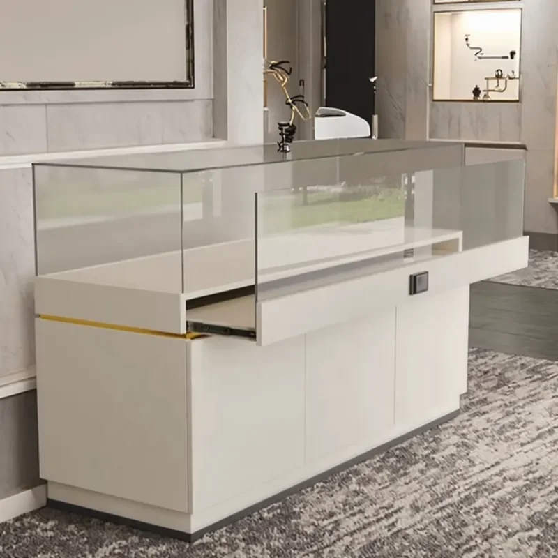 Rotating Lighting Frameless Wall Lights Glass Shelve Display Cabinet Wig Hair Folding Store with Drawer Product Type
