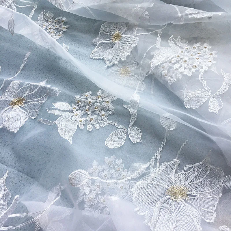 النمط الوطني الجديد الأورجانزا الصينية الزهور الكبيرة التطريز واقية من الشمس الغزل الملابس الأقمشة المرأة ساري التطريز الأقمشة