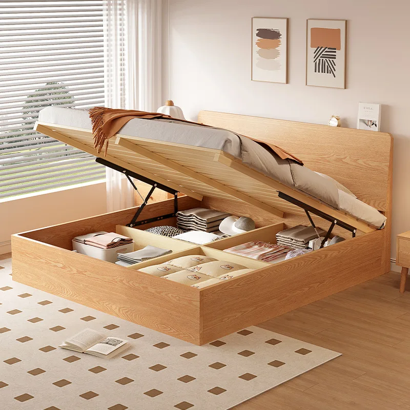 Solid wood bed All solid wood spot rubber wood side openbed Double 1.8x2 meters 1.2 meters Lockerbed Air pressure high box