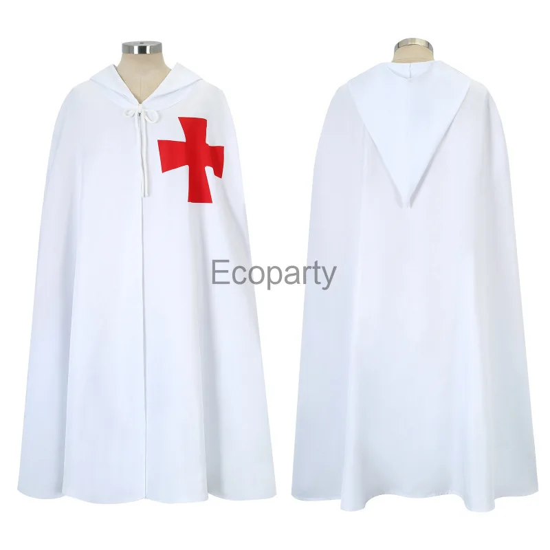 Adult Halloween Medieval Crusader Knights Cosplay Cloak Renaissance White Roman Empire Warrior Hooded Cape Masquerade Costume