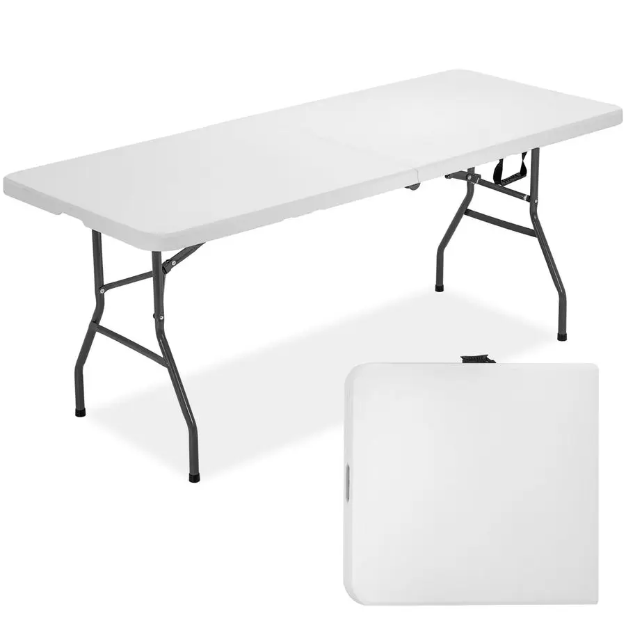 

6 Foot Outdoor Dining Table, Foldable Portable Rectangular Plastic Folding Table with Built in Carrying Handle for Party and Wed