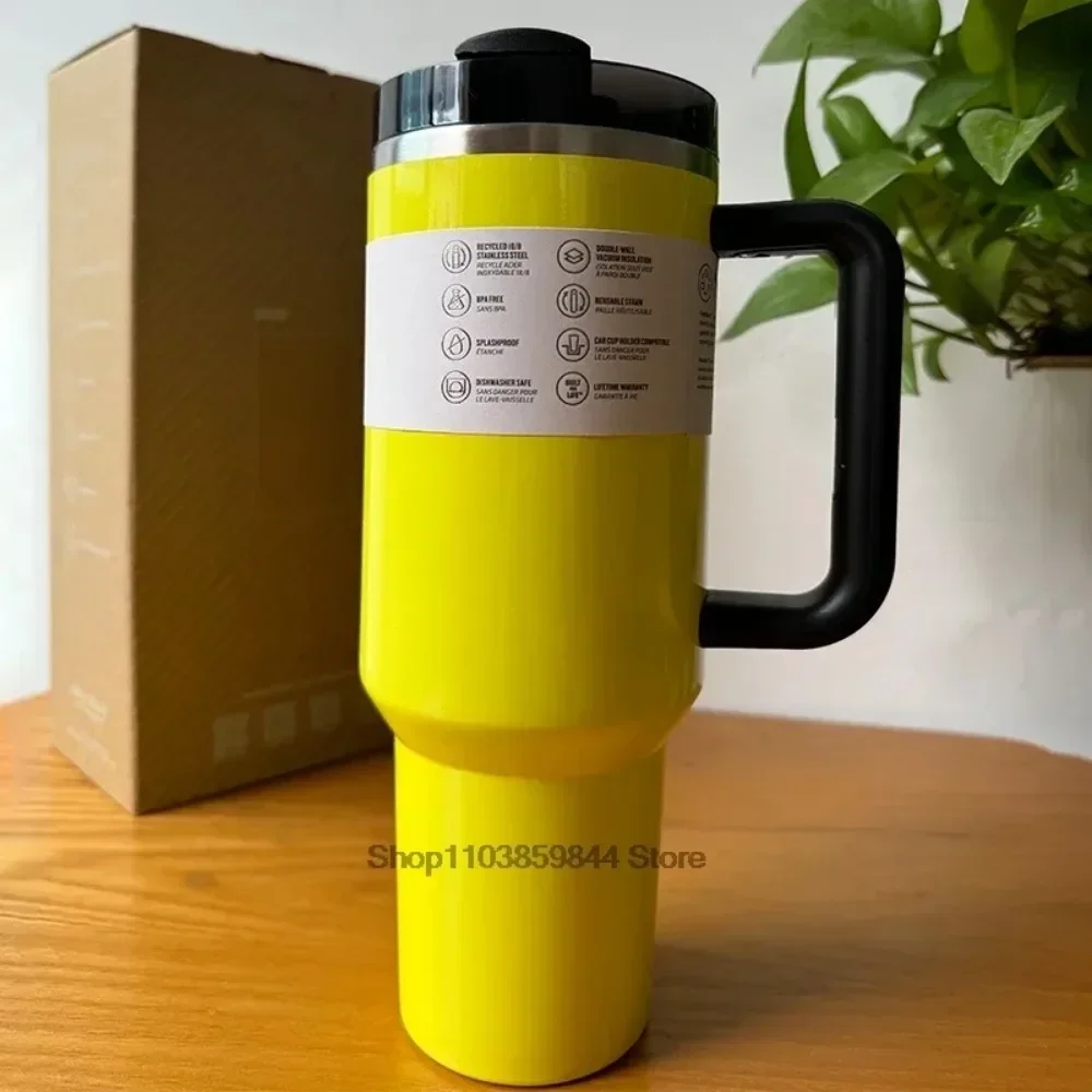 New 2025 40Oz Stainless Steel Vacuum Insulated Tumbler Cups Brand With Lids And Straws Handle Straw Leakproof Flip Coffee Mugs