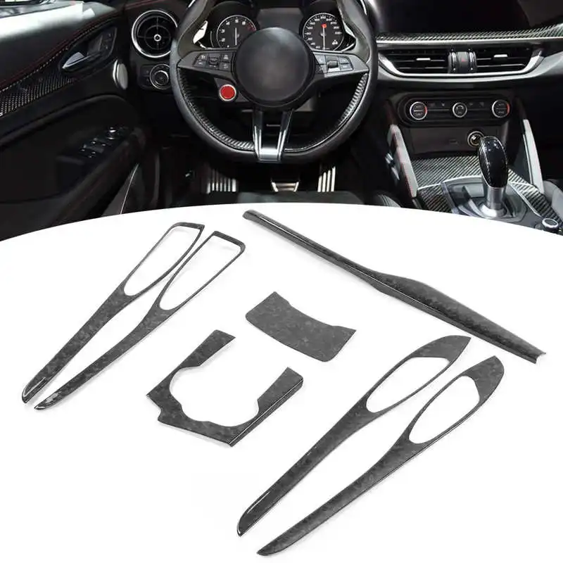 

7Pcs Interior Trim Kit Carbon Fiber Cover for Door Dashboard Central Control Panel Fit for Alfa Romeo Stelvio LHD 2015-20