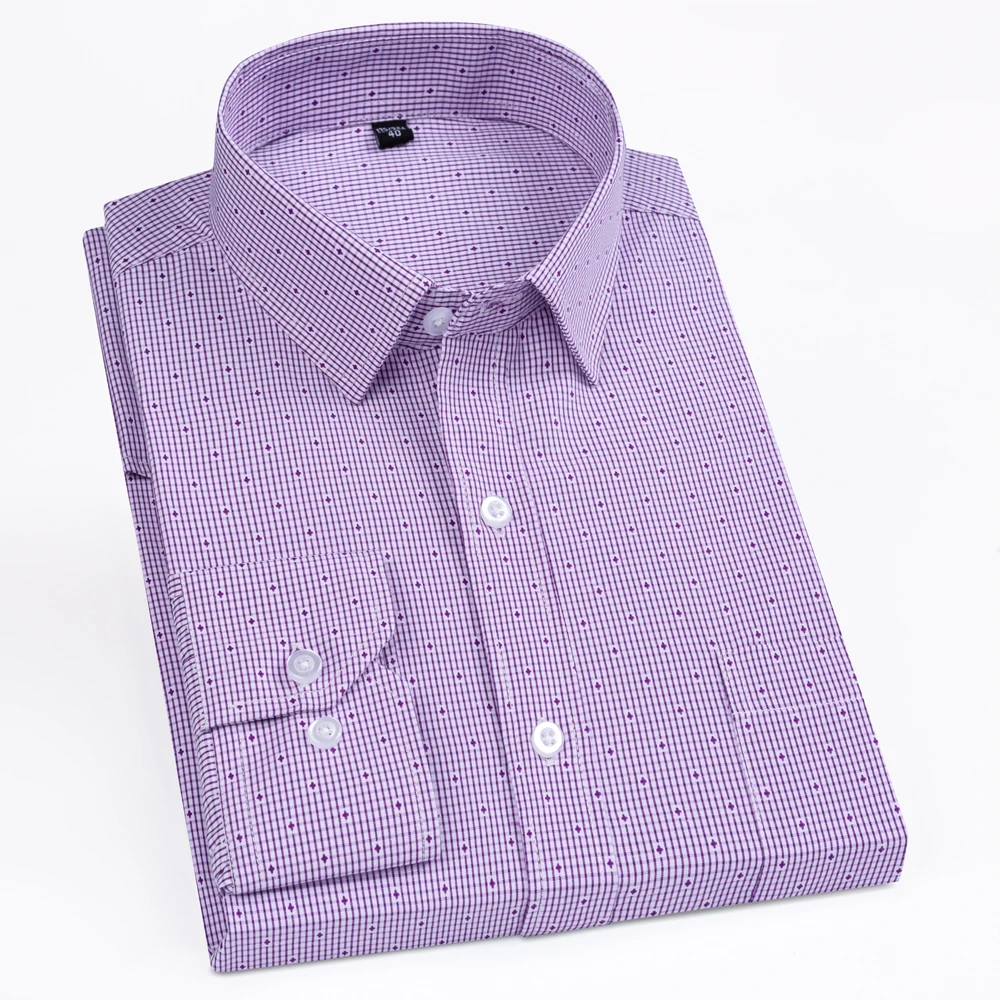 Men's Classic Stripe Print Long Sleeve Dress Shirt with Left Chest Pocket, Thin Comfortable for Business Casual Menswear Attire
