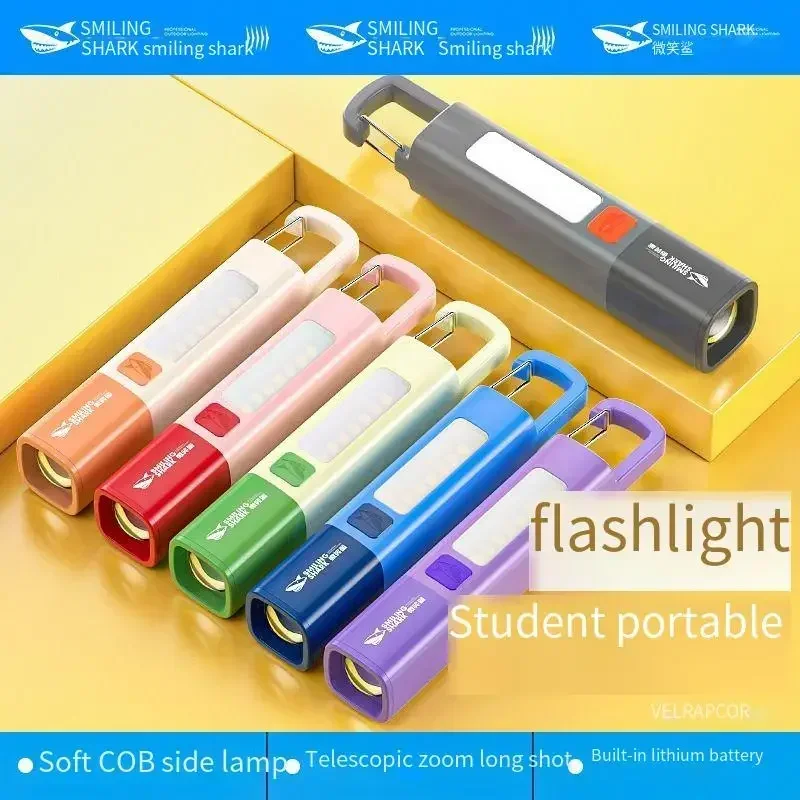 Smiling Shark Portable Mini High-Brightness Multicolor Flashlight – Equipped with Zoomable Focus & 3-Level Brightness Adjustment