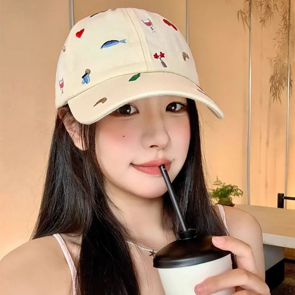 

Casual Creative Embroidered Baseball Cap Sunscreen Small Fish Rose Flower Baseball Hat Sweet Fashion Cotton Baseball Cap Men