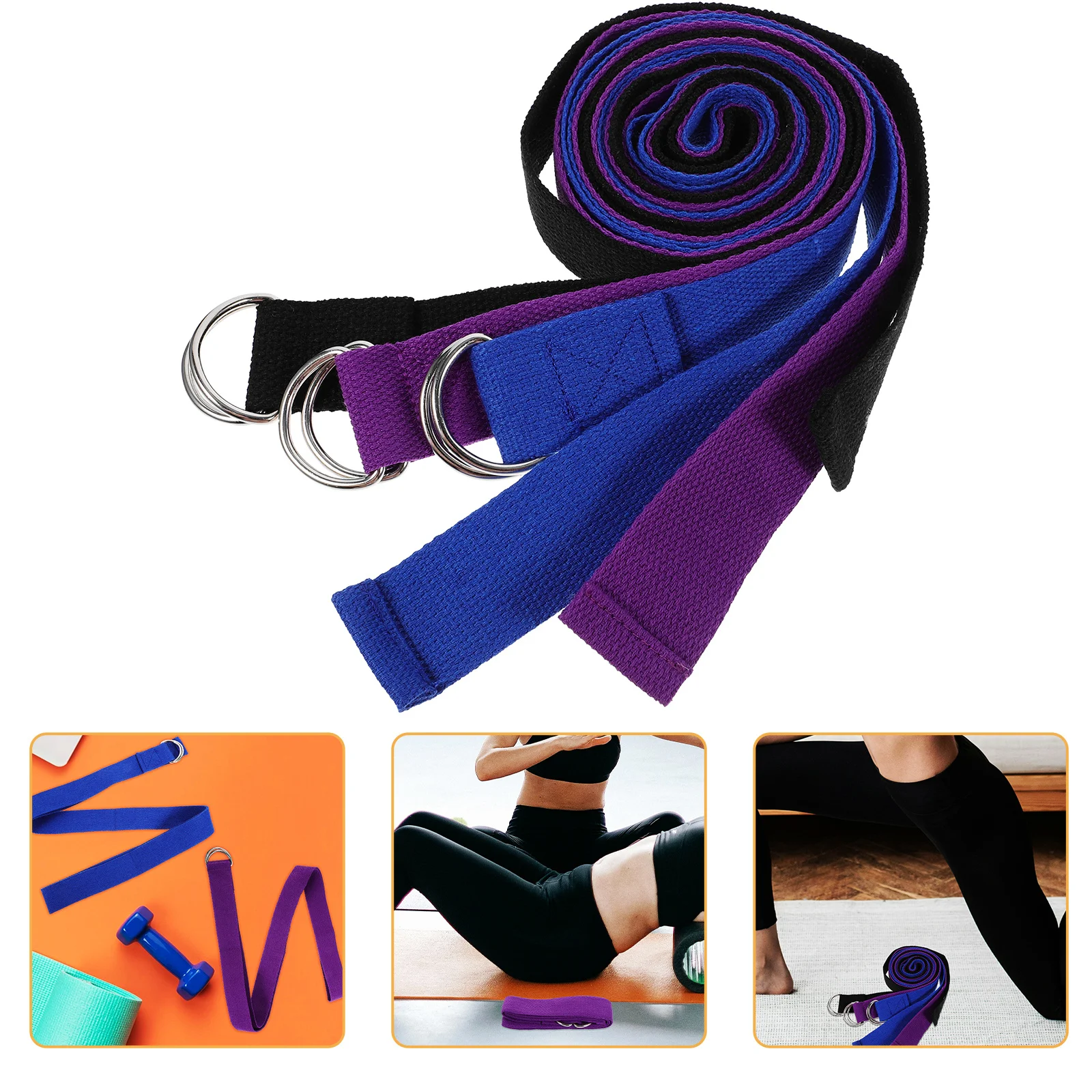 3Pcs Yoga Strap Reusable Stretch Resistance Band Adjustable Exercise Mat Holder Compact Professional Workout Band for Yoga