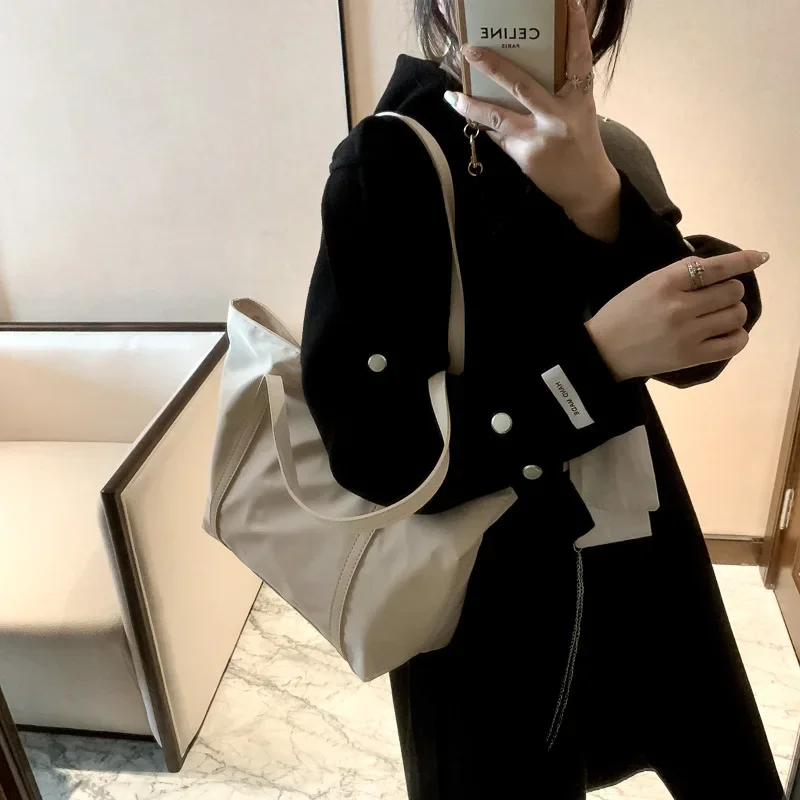 Simple Solid Color Shoulder Bag Handbag Oxford Top-handle Totes Female Large Capacity Shopping Street Zipper Bags for Women