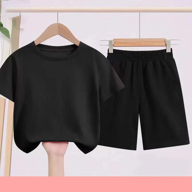 

Summer 2 Piece Set Children T-Shirt Casual 3-12 Age Solid Color Comfortable Short Sleeve+Shorts Sportswear