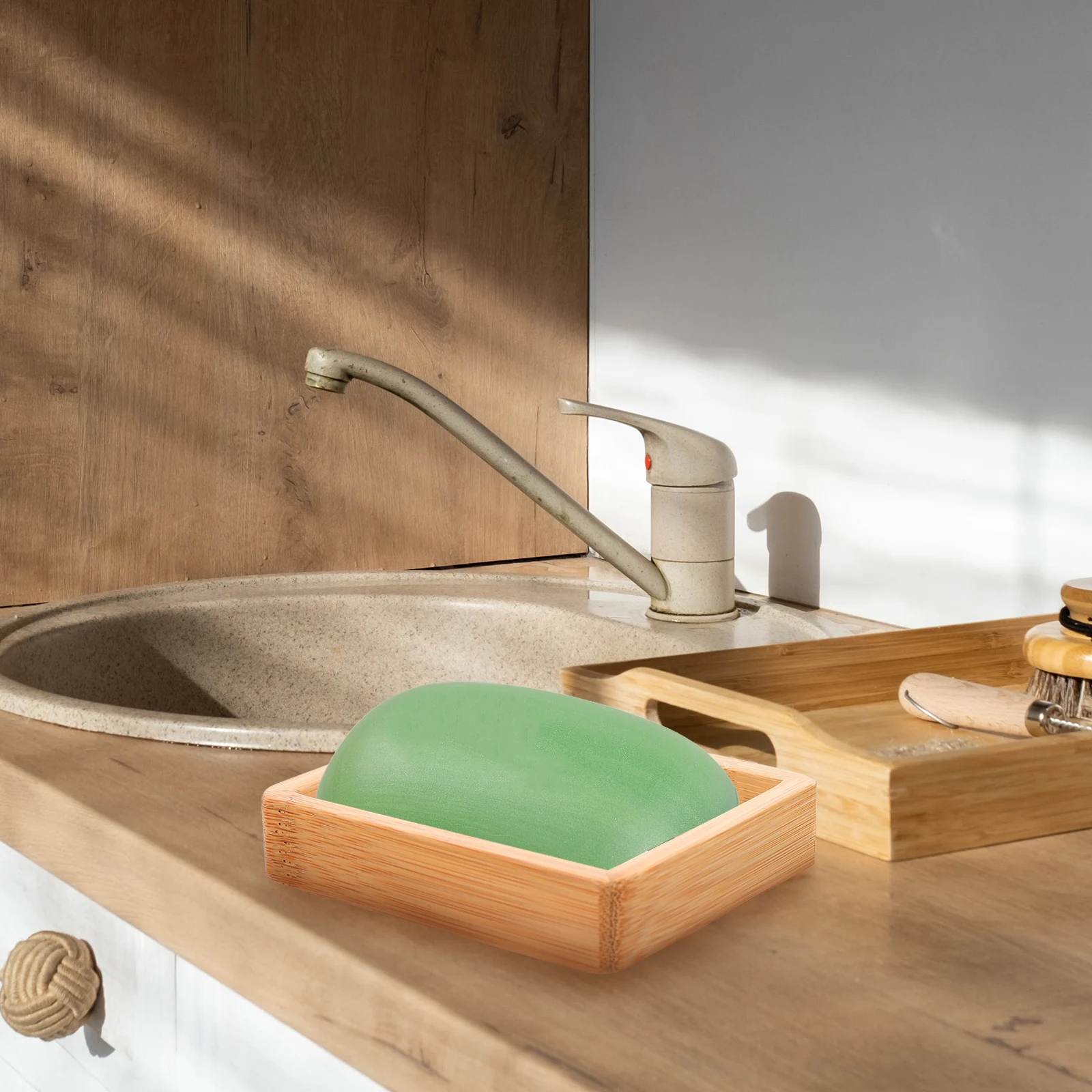 

2 Pcs Wooden Soap Box Sponge Holder Slotted Draining Rack Kitchen Sink ganizer Saving Eco Friendly Healthy Plastic