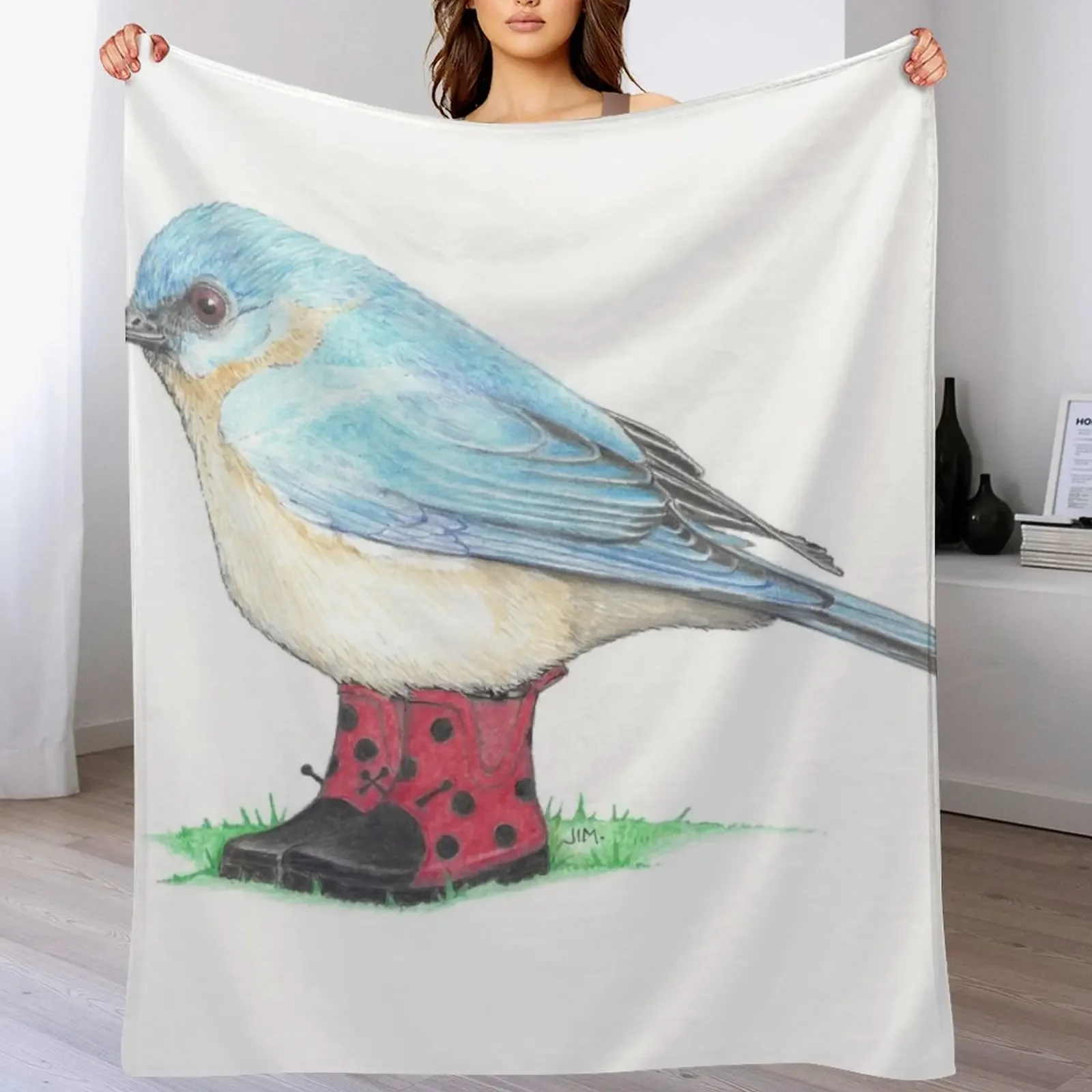 

Bluebird in Ladybug Boots Throw Blanket Anti Shedding Soft Fuzzy Blanket for Home