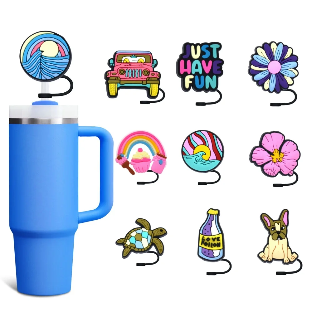 

Hot Cartoon Summer Series Straw Cover Cap 10MM Eco-friendly Straw Plug Splash Proof Drinking Cup Charms Pendent Home Party Gift