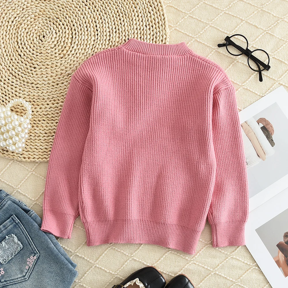 Autumn and Winter New Solid Color Sweater Girls' Clothing 6 Months -6 Years Old Baby Sweater Fashion Outing Warm Long Sleeve Top