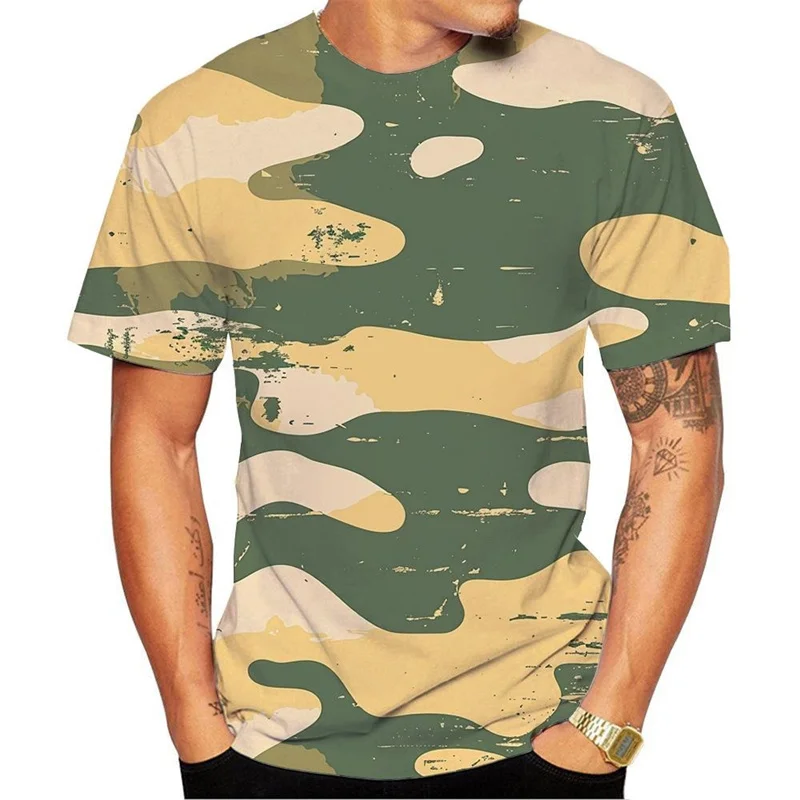 Colorful Camouflage Pattern T-Shirt For Men Color Block 3D Printed Tees Summer Casual Short Sleeve Loose T Shirts O-Neck Tops