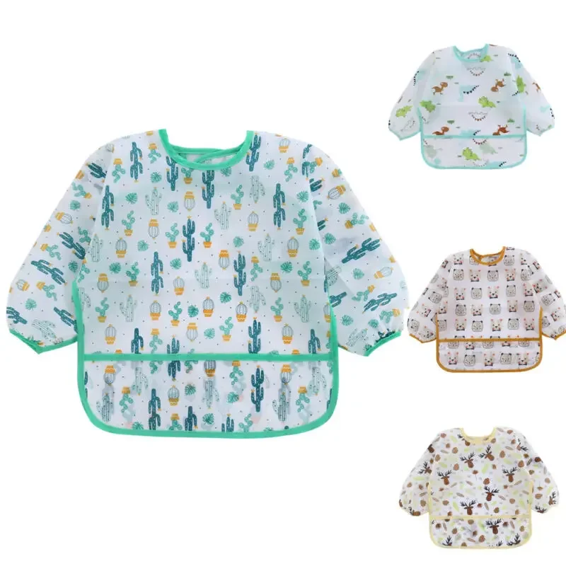 Baby Bibs New Cute Children Baby Stuff Toddler Waterproof Long Sleeve Art Smock Feeding Bib Apron for Kids 0-3 Years