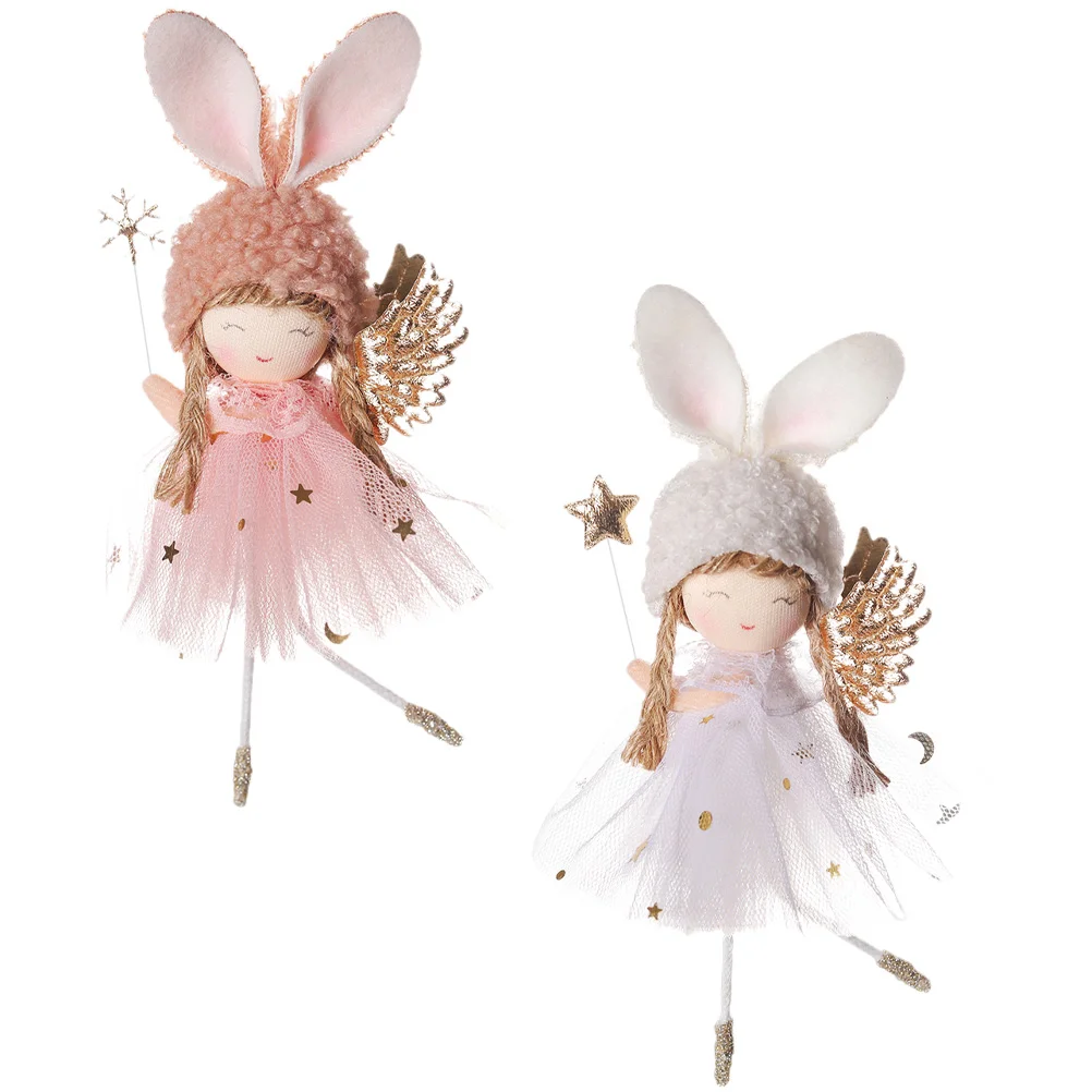 2 Pcs Angel Pendant Outdoor Decor Dolls Accessories Car Christmas Ornaments Garden for outside Chemical Fiber Cloth