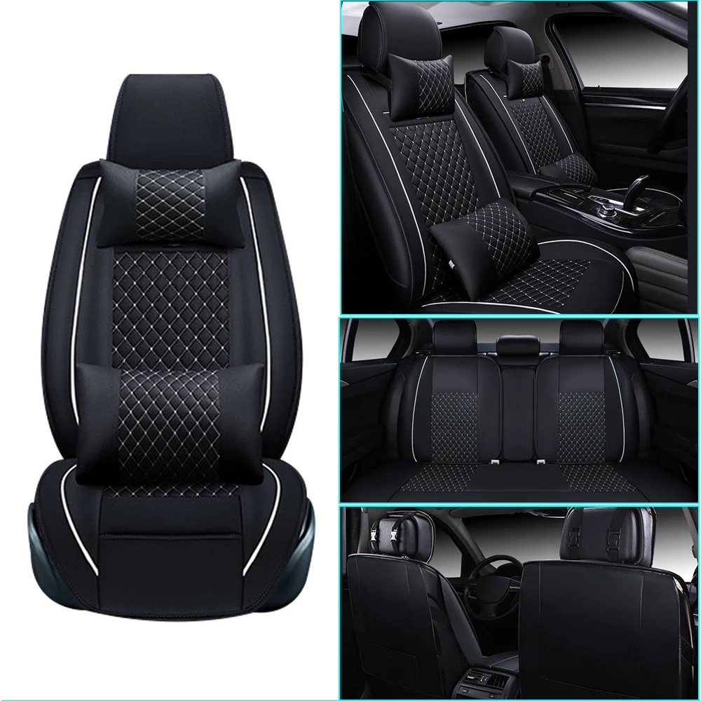 

Всесезонные чехлы для автомобильных сидений из стеганой искусственной кожи, полностью закрывающие сиденья, универсальные, подходят для седанов, внедорожников, пикапов, черные, белые.