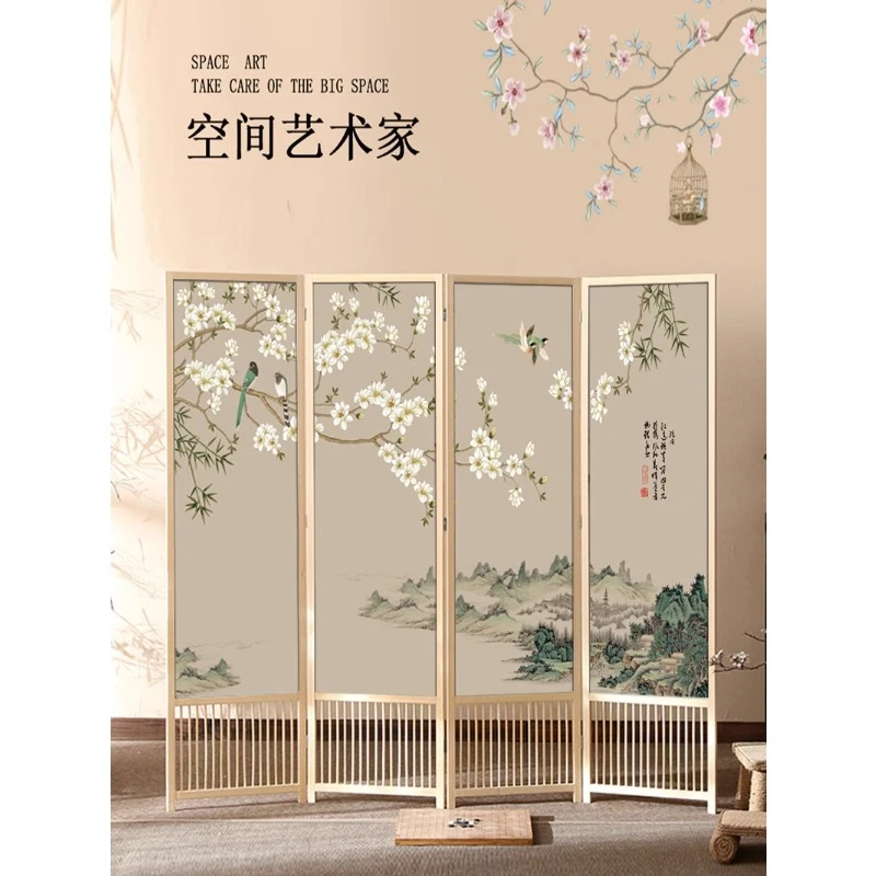 

Modern Chinese solid wood foldable mobile home screen partition living room bedroom study hotel office