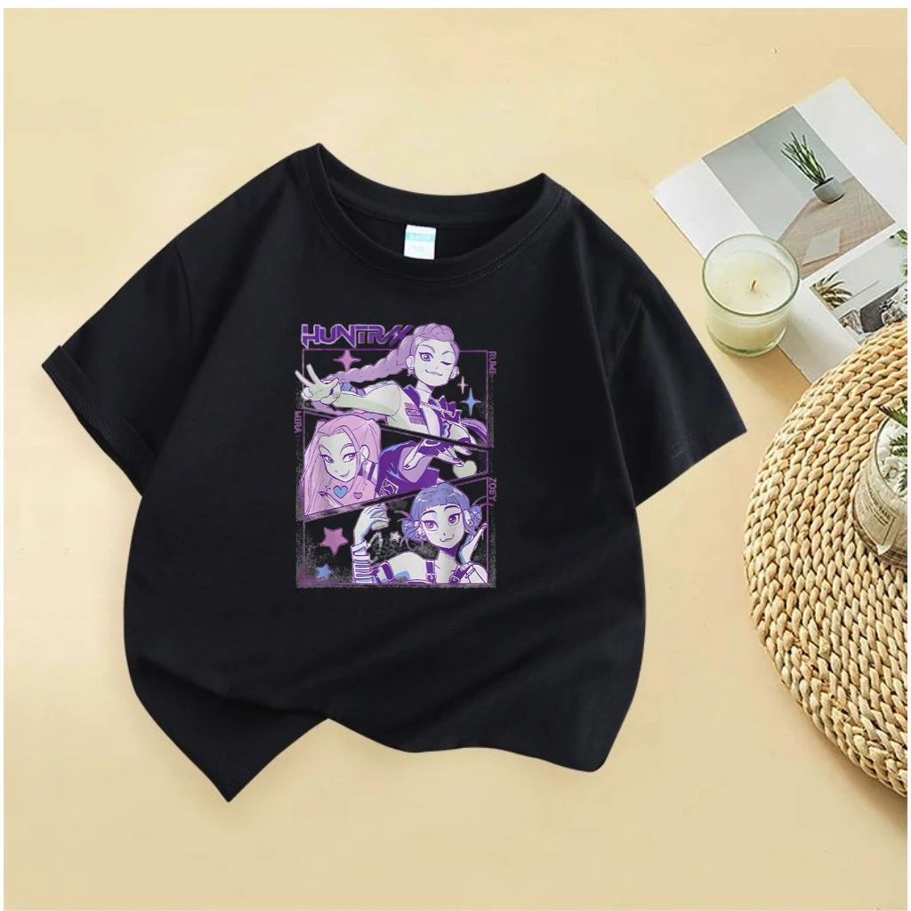 새로운 남아 여아 헌트릭스 만화 반팔 티셔츠 다양한 색상 니트 티셔츠 캐주얼 아동복 샘플 캐주얼 유아복