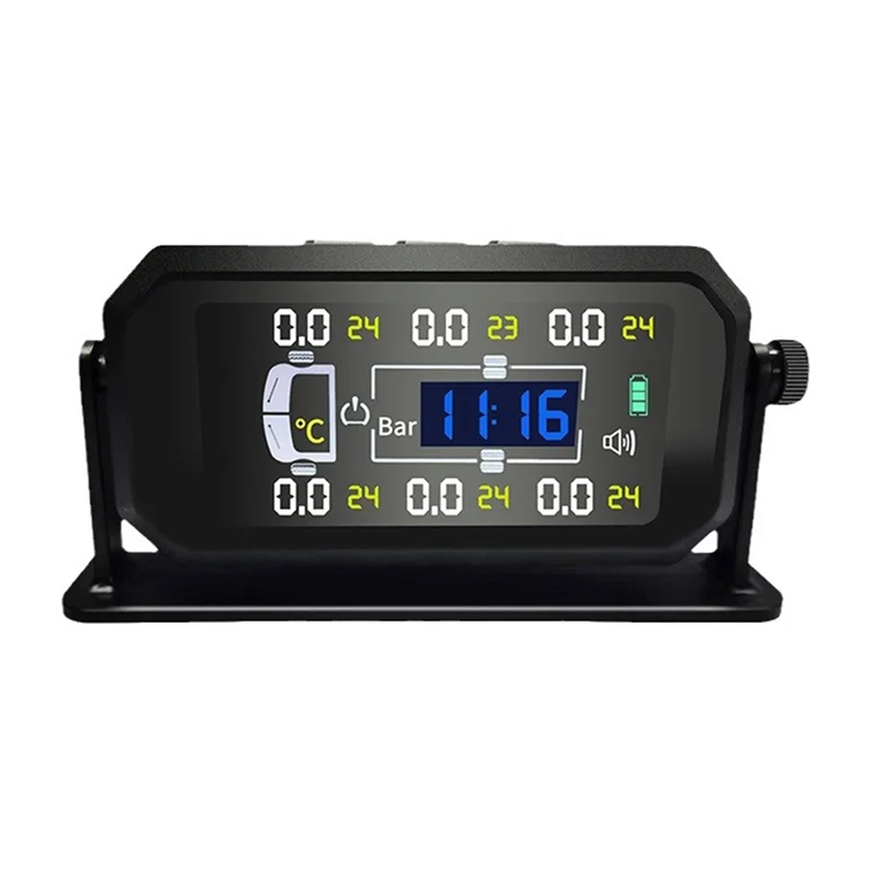 

A30P-Car RV Truck TPMS 6 Wheels Sensor Solar Tire Pressure Monitoring System Temperature Clock Air Pressure Display Alarm