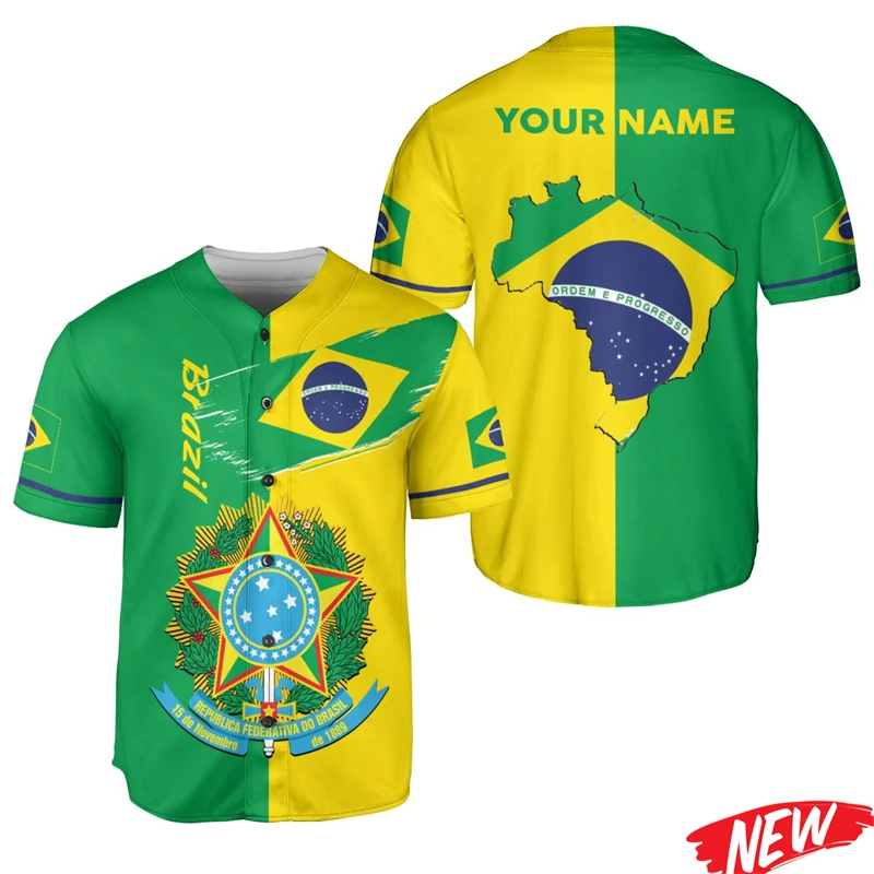 

Custom Brazil Baseball Shirt For Men Personalized Name Sports Jersey Tops Summer Quick Dry Outdoor Short Sleeve Tee Shirts